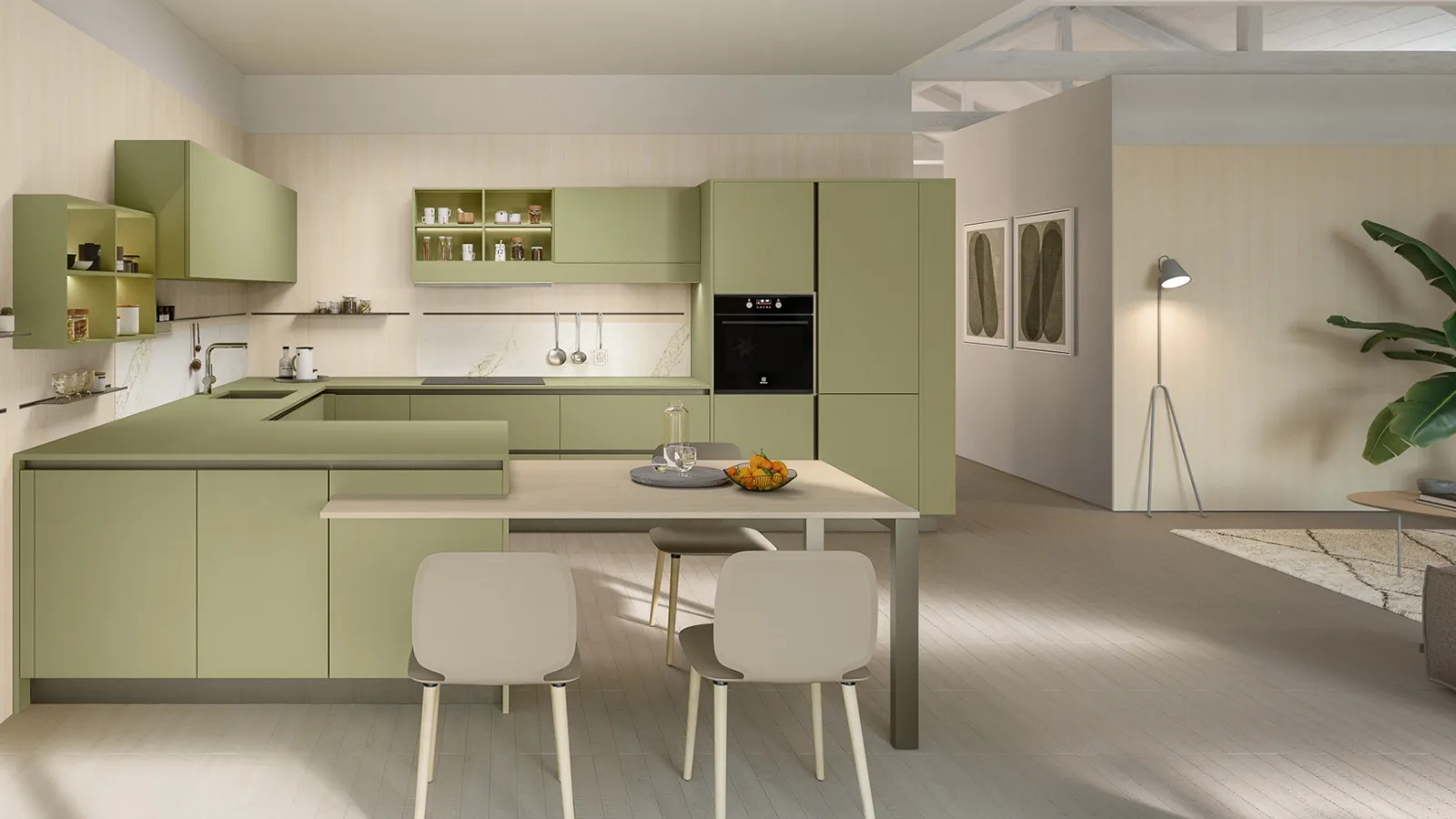 Modern kitchen with peninsula Start-Time J 01 by Veneta Cucine