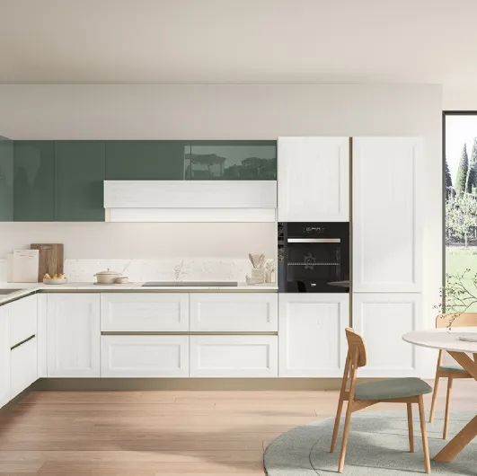 Modern Kitchen Tablet 02 in Sequoia White and Thyme Green lacquered finish by Veneta Cucine