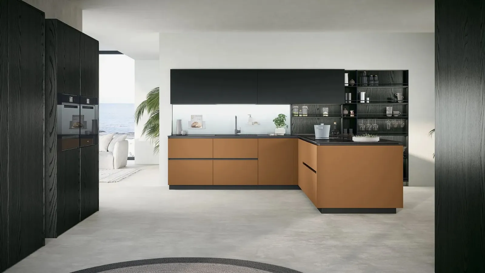 Modern kitchen with Trend 03 peninsula by Forma Cucine.