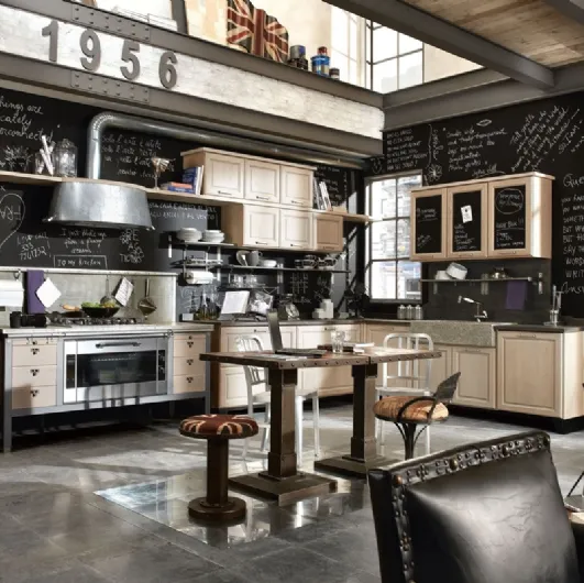 Shabby Chic corner kitchen in natural wood and aluminum 1956 by Marchi.