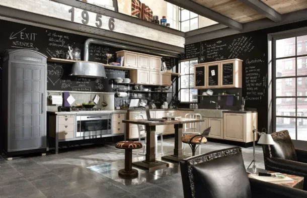 Shabby Chic corner kitchen in natural wood and aluminum 1956 by Marchi.