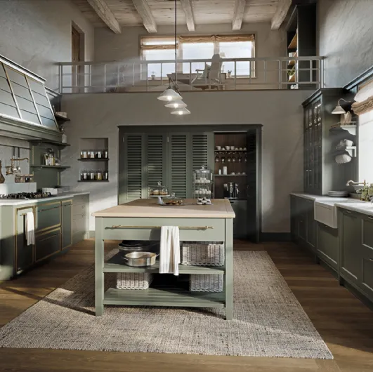 Shabby Chic kitchen in lacquered Alma Rose wood by Marchi.