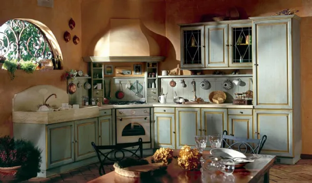 Corner Shabby Chic kitchen Granduca in lacquered wood by Marchi.