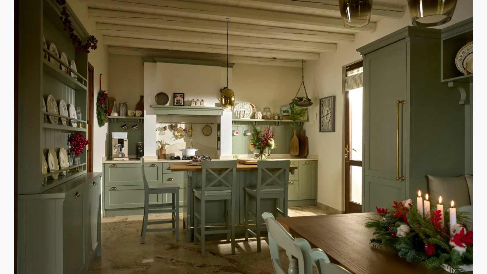 Shabby Chic Kitchen with Kreola Marchi Island.