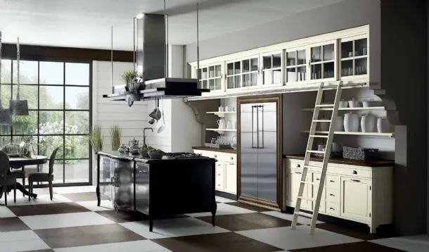 Shabby Chic kitchen with Operà island in lacquered wood by Marchi.