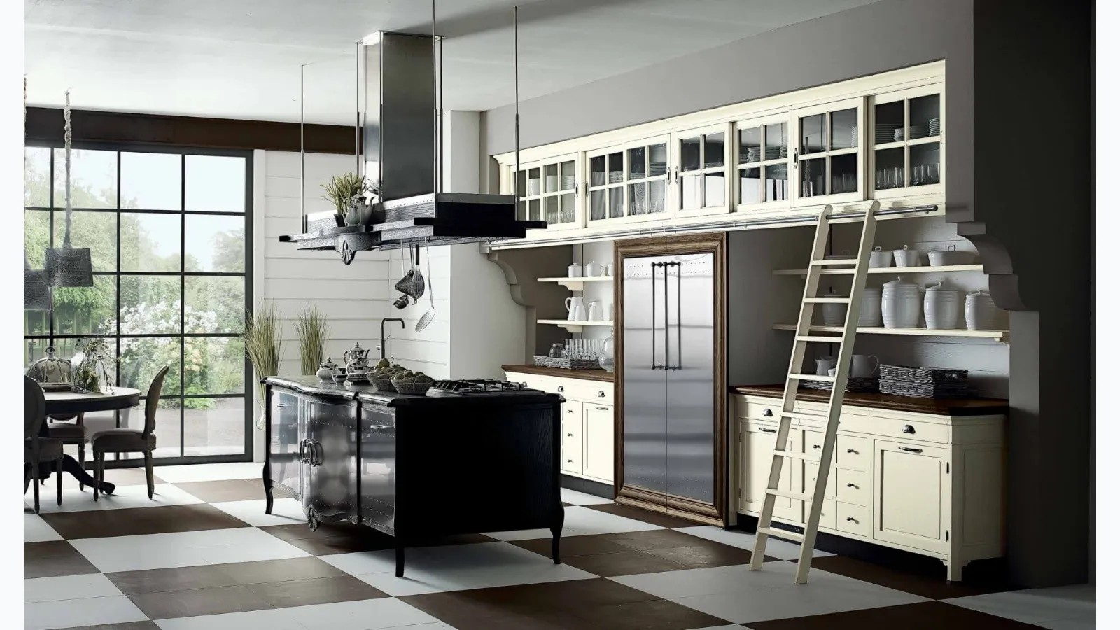 Shabby Chic kitchen with Operà island in lacquered wood by Marchi.