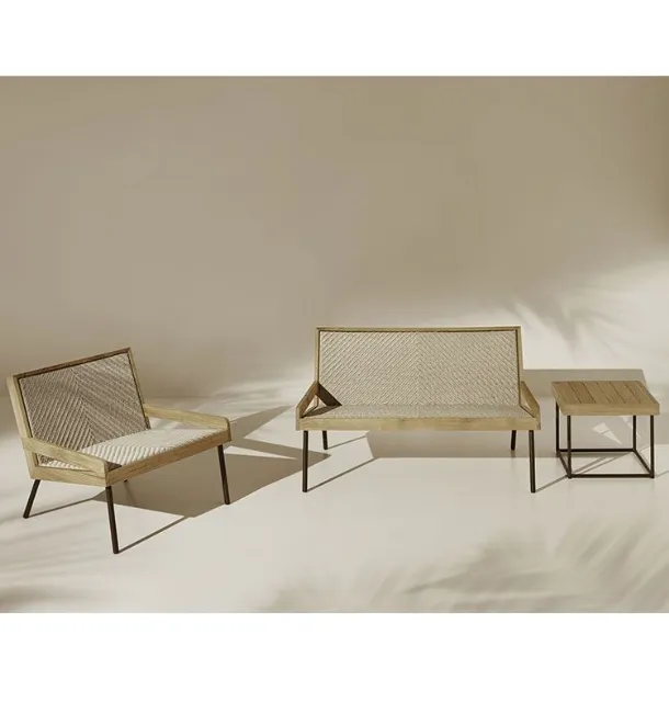Outdoor lounge set in Teak and Flat Rope by Ethimo.