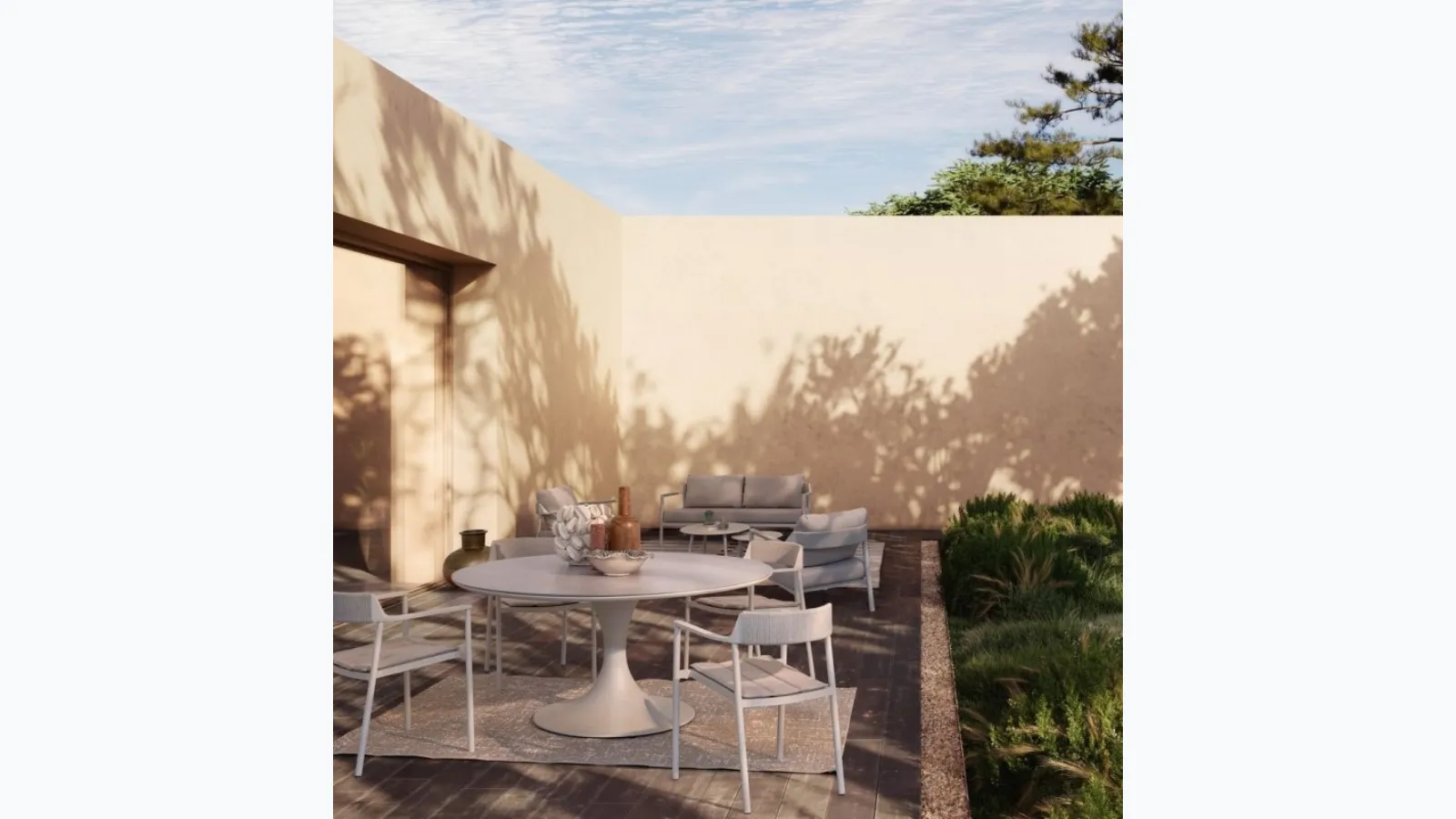 Round table with Arnold stone top by Bizzotto.