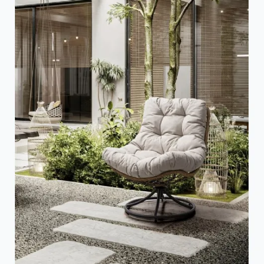 Azores armchair in steel, synthetic fiber, and upholstered fabric by Bizzotto