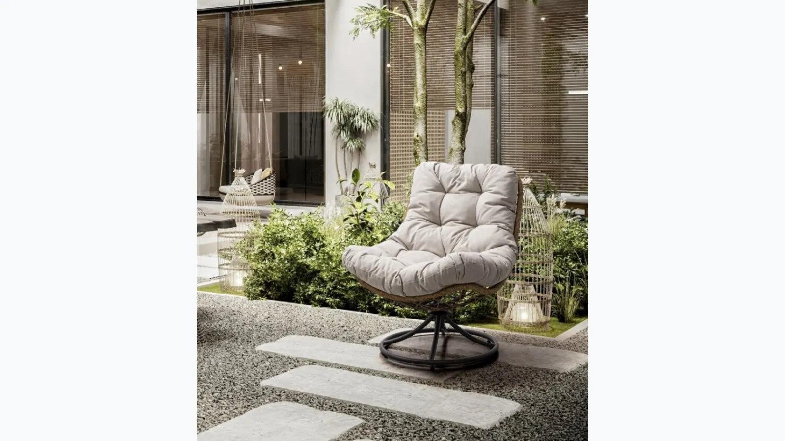 Azores armchair in steel, synthetic fiber, and upholstered fabric by Bizzotto