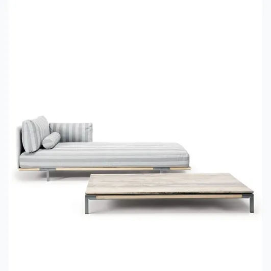 Baia Coffee Table with travertine top and Teak base by Ethimo.