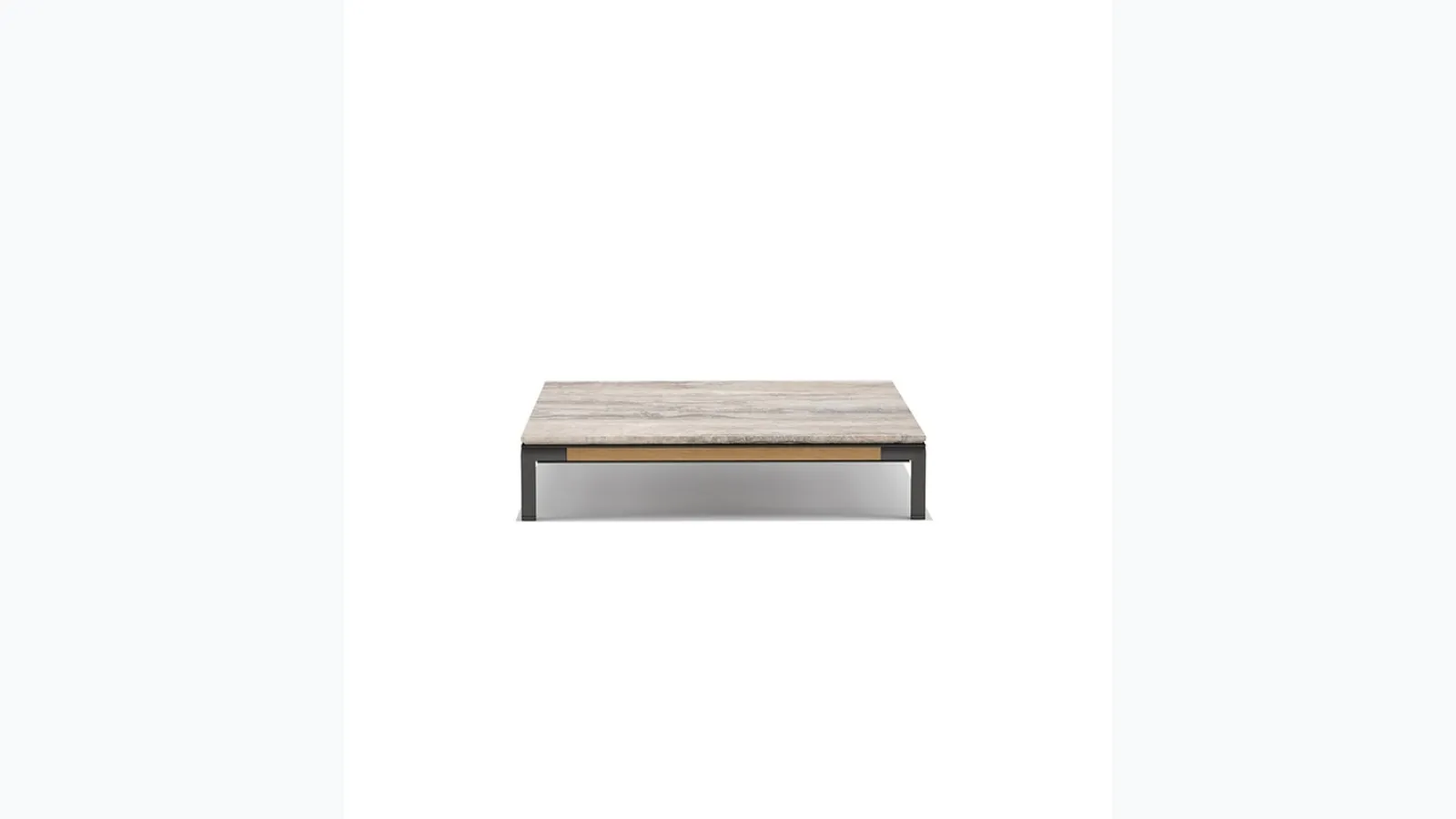 Baia Coffee Table with a travertine top and a Teak base by Ethimo.