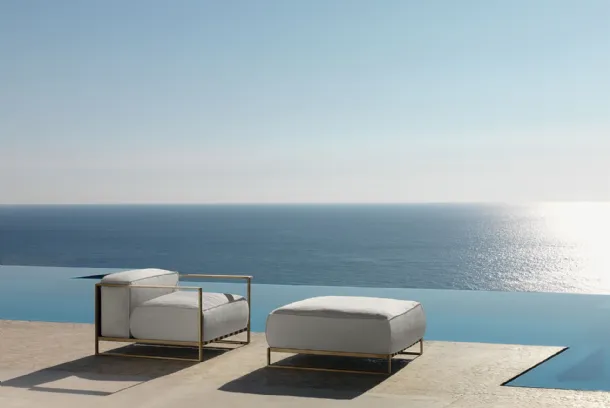 Armchair and Ottoman Casilda in fabric and metal by Talenti