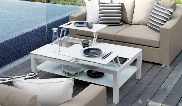 Chic coffee table in aluminum and glass by Talenti.