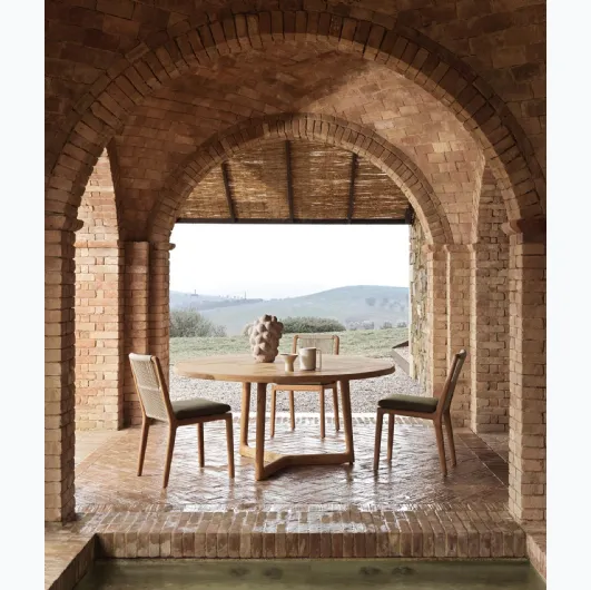 Cobea chair in solid teak wood with polyethylene weaving by Molteni & C.
