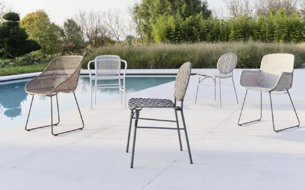 Colette chair in steel with Colette Resin weave by Gervasoni.