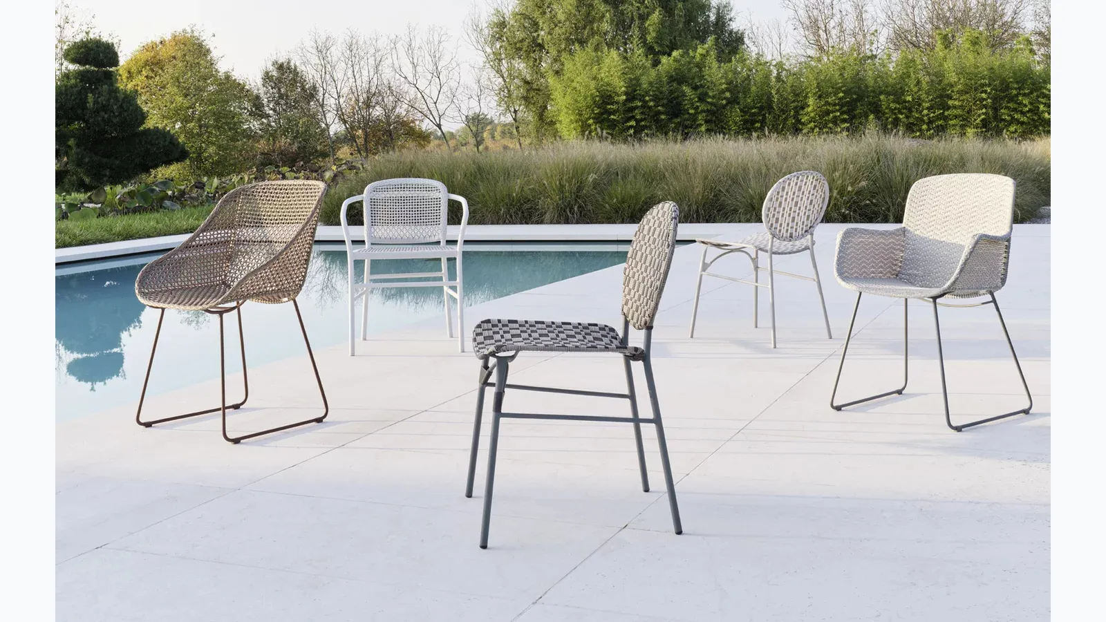 Colette chair in steel with Colette Resin weave by Gervasoni.