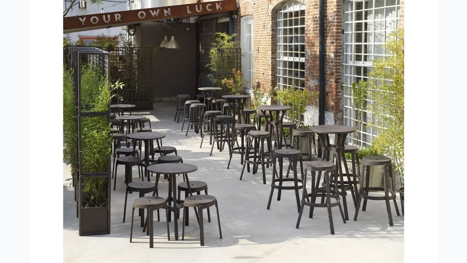 Tables and stools for outdoor Combo by Nardi.