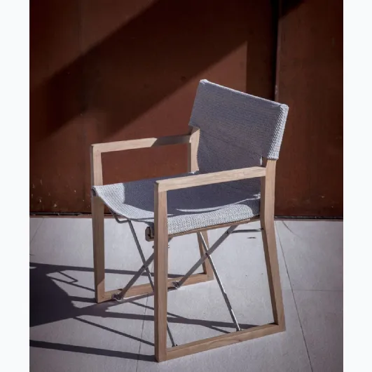 Cosette armchair in teak and polypropylene fabric by Unopiu.