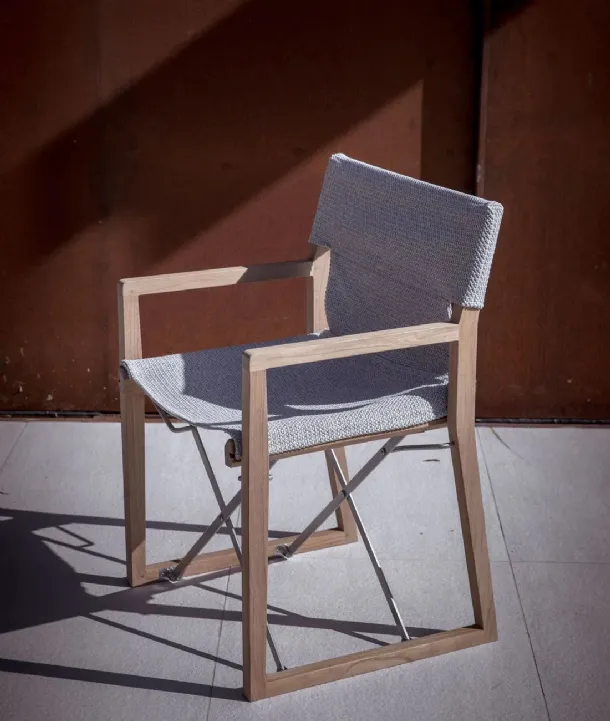 Cosette armchair in teak and polypropylene fabric by Unopiu.
