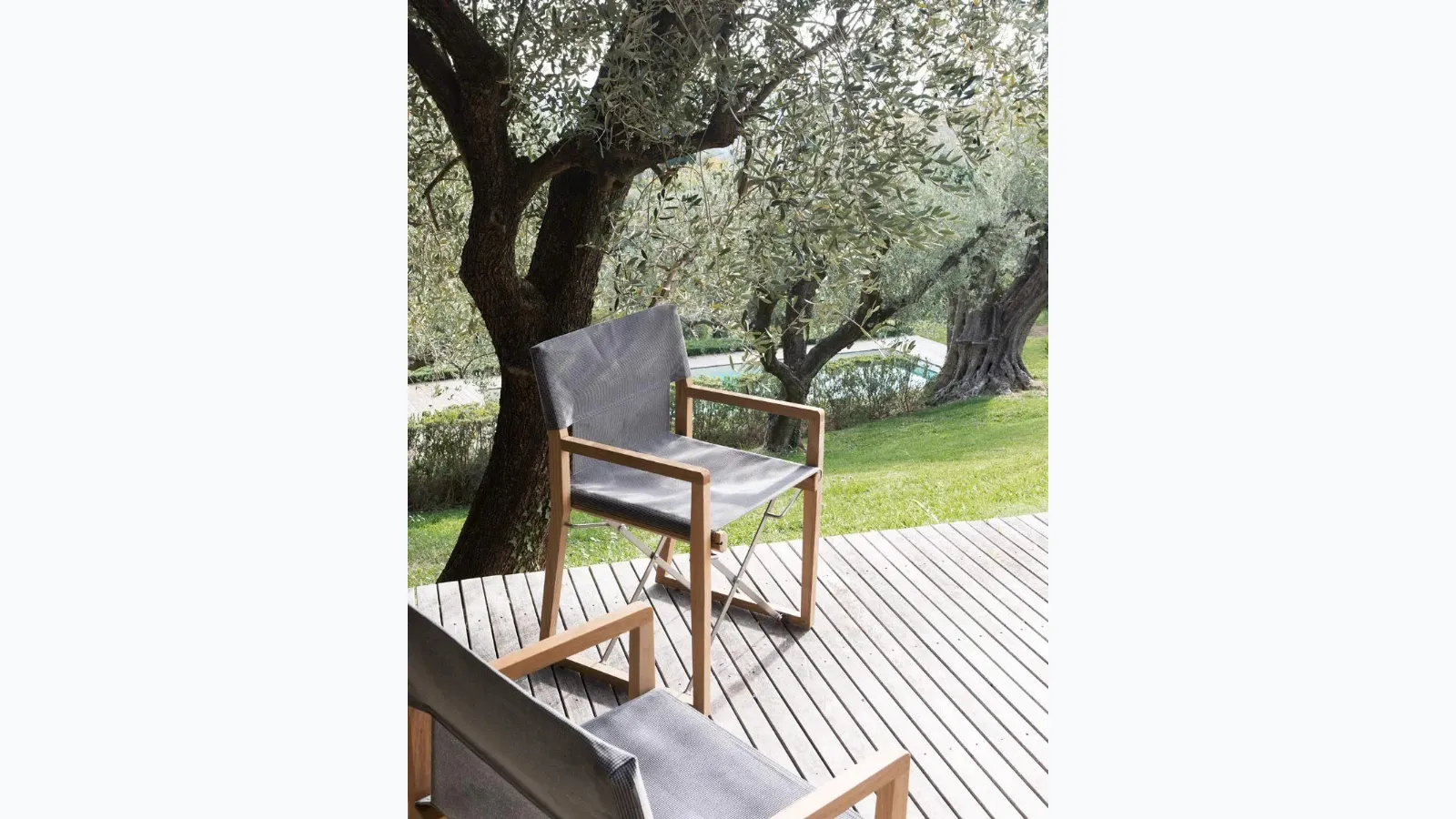 Cosette teak armchair in polypropylene fabric by Unopiu.