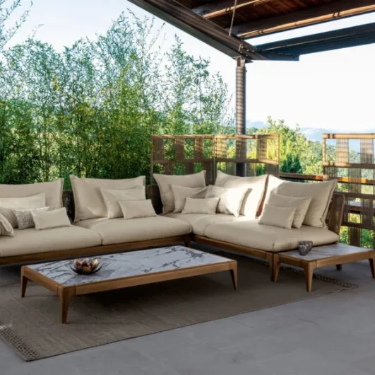 Cruise Teak Coffee Table in ceramic and wood by Talenti.