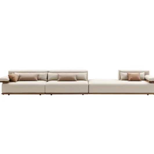 Tao sofa in fabric and iroko wood by Ditre Italia.