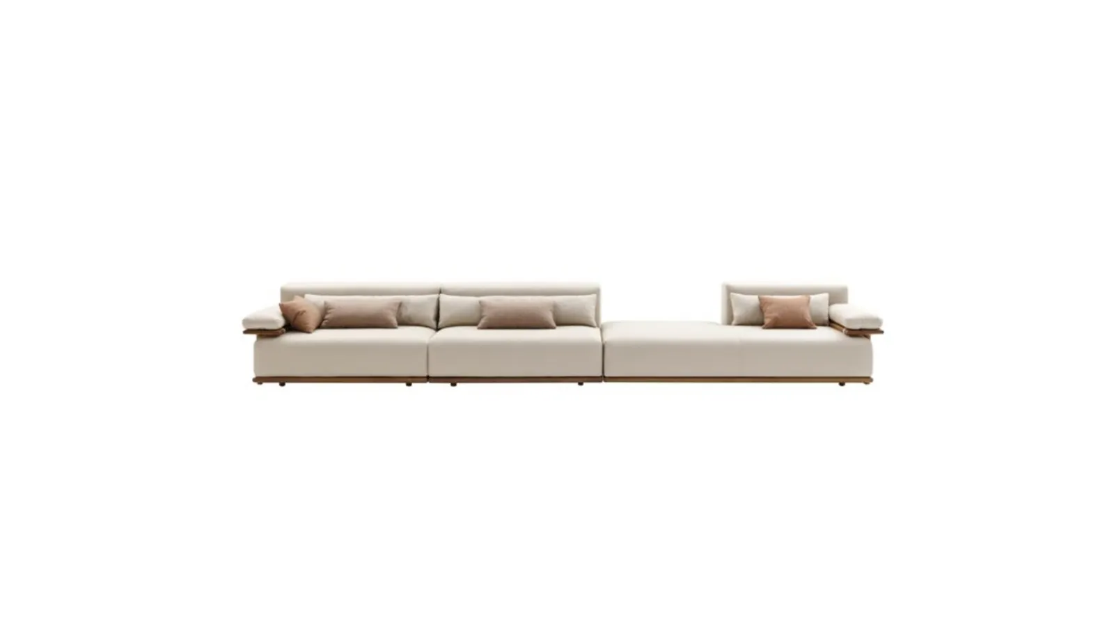 Tao sofa in fabric and iroko wood by Ditre Italia.