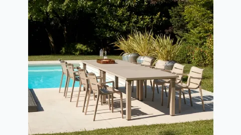 Technopolymer table with slatted effect top Ercole by Scab Design.