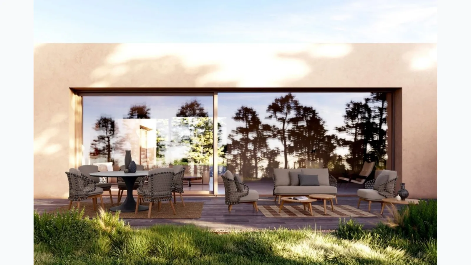 Eularia outdoor furniture in fabric and teak wood by Bizzotto.