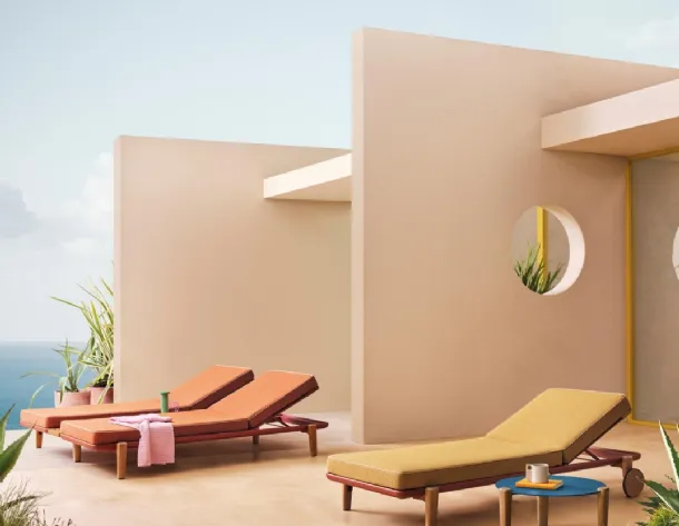 Sun lounger Fibra in aluminum and teak by Pedrali