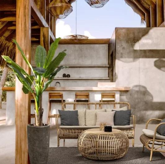 Florisel outdoor furniture in aluminum with rattan effect by Bizzotto.