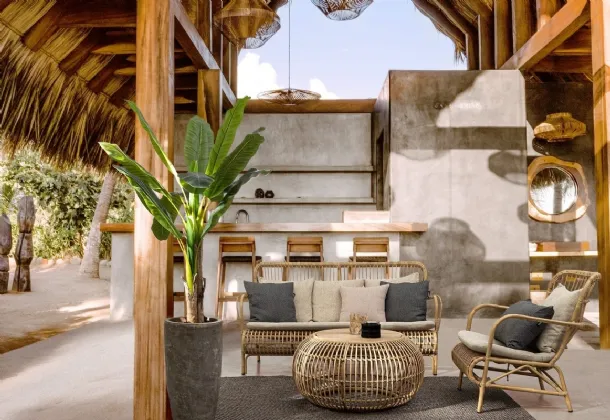 Florisel outdoor furniture in aluminum with rattan effect by Bizzotto.