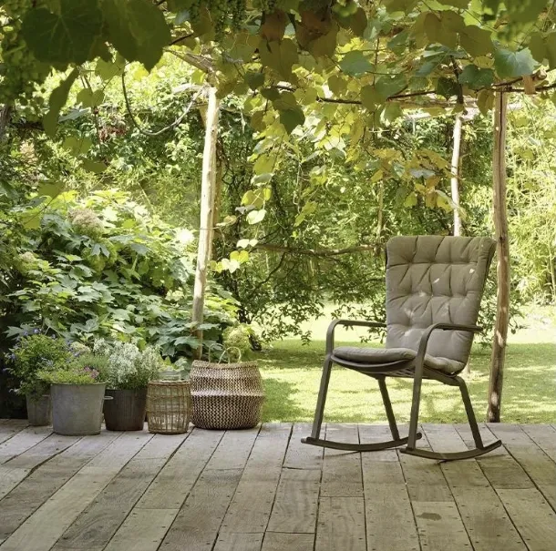 Outdoor rocking armchair in polypropylene with upholstered fabric cushion Folio Rocking by Nardi.