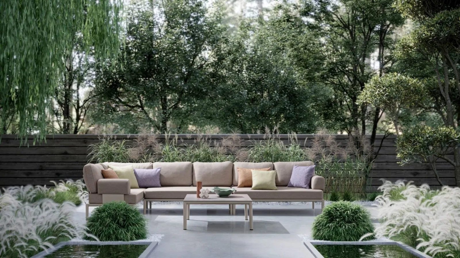 Gerald corner sofa in aluminum and Bizzotto fabric.