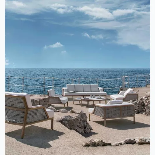 Outdoor living room Grand Life in Teak and Rope Light by Ethimo
