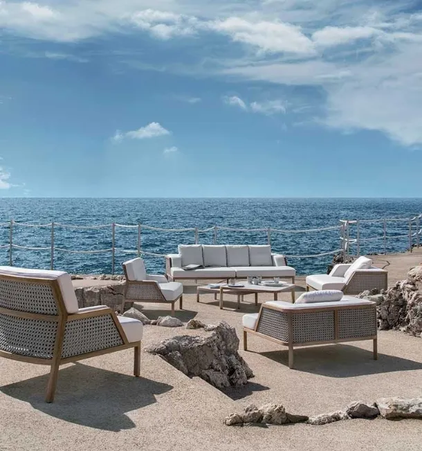 Outdoor living room Grand Life in Teak and Rope Light by Ethimo