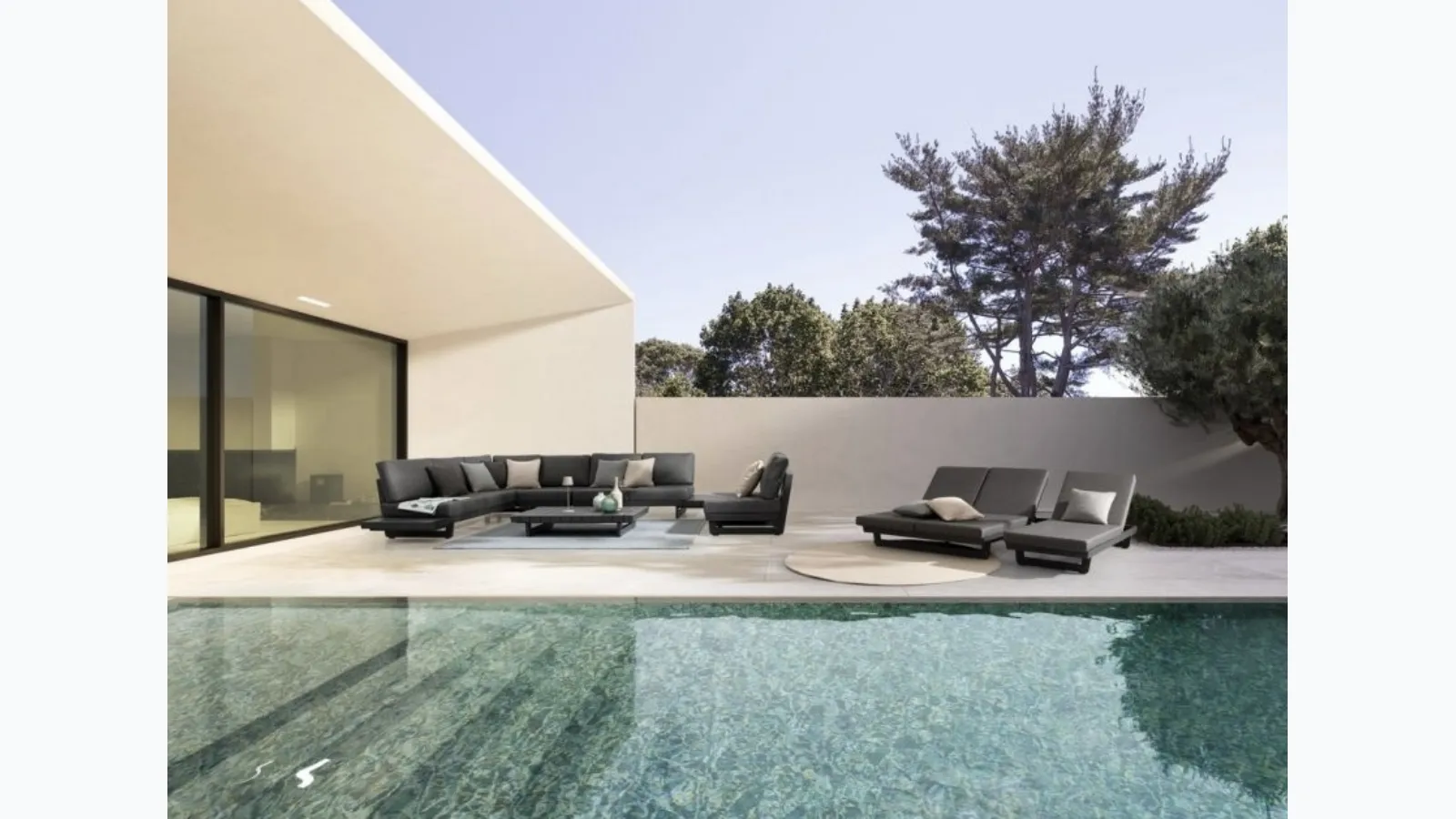 Infinity outdoor furniture in aluminum and Bizzotto fabric.