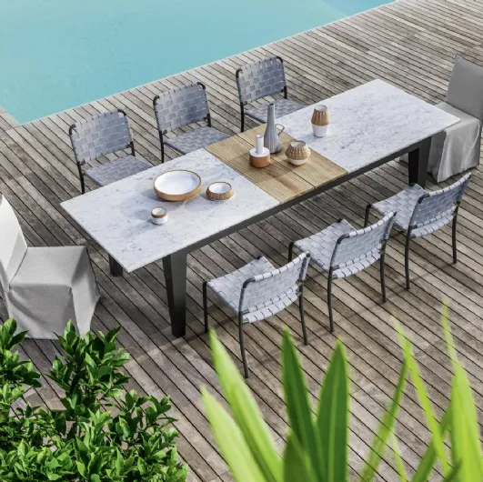 Extendable Inout table with marble top and teak by Gervasoni.