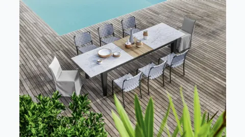 Extendable Inout table with marble top and teak by Gervasoni.