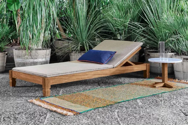 Jeko sun lounger in wood with Gervasoni fabric cushion.