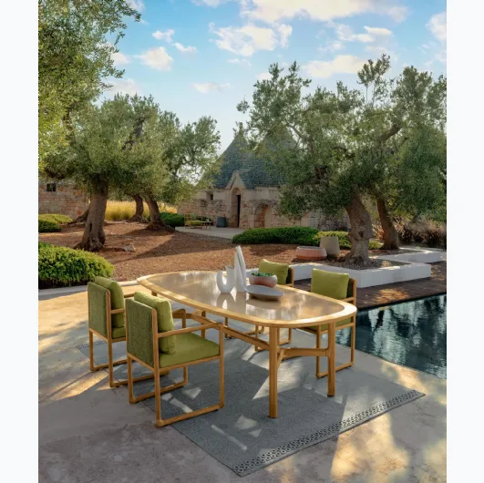 Table and Chairs Jun in wood and stoneware by Talenti.