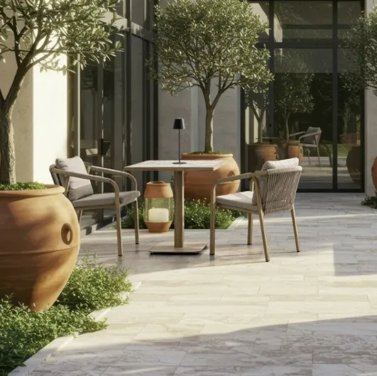 Kalimera chair in wood-effect aluminum by Bizzotto