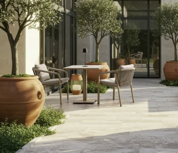 Kalimera chair in wood-effect aluminum by Bizzotto