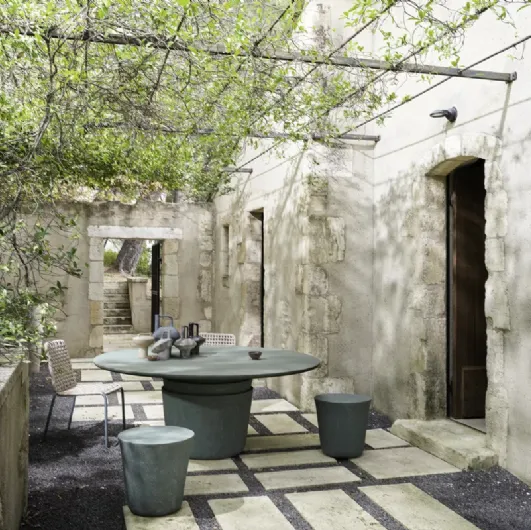 Kasane terracotta pouf and table by Gervasoni.