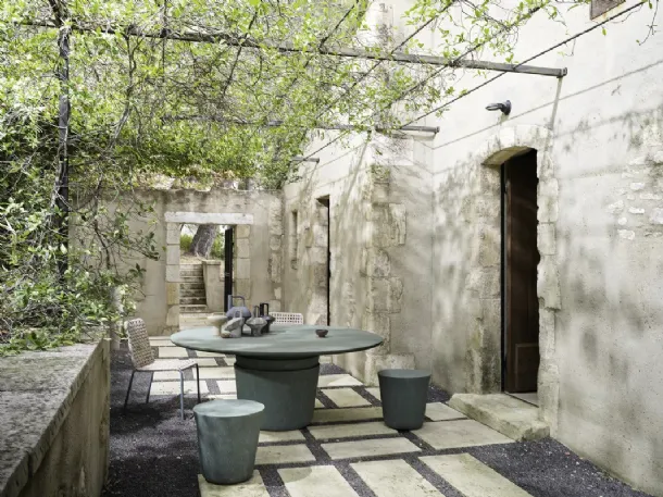 Kasane terracotta pouf and table by Gervasoni.