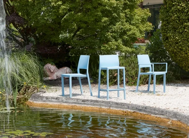 Garden chair with or without armrests and Kate stool by Scab Design.