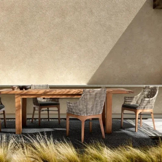 Keilani wooden chair with synthetic fiber weave by Bizzotto