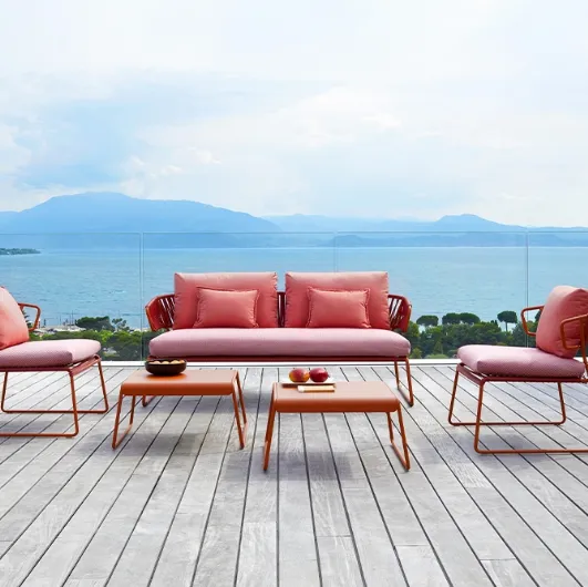 Outdoor furniture with a metal and PVC frame and upholstered fabric seats Lisa Sofa Club by Scab Design.