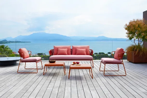 Outdoor furniture with a metal and PVC frame and upholstered fabric seats Lisa Sofa Club by Scab Design.